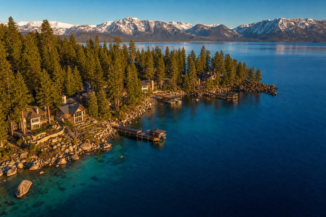 Aerial of Stillwater Cove on the Nevada shore of Lake Tahoe